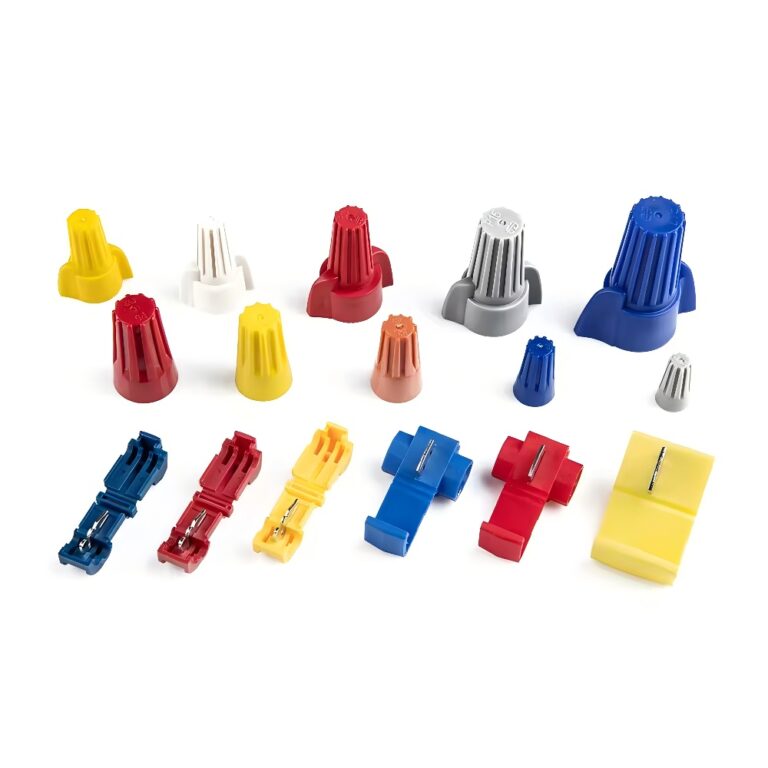 Assorted wire end crimp caps, transparent CE closed end crimp terminals and multi-color twist-on spring wire nuts for electrical wire splicing connection