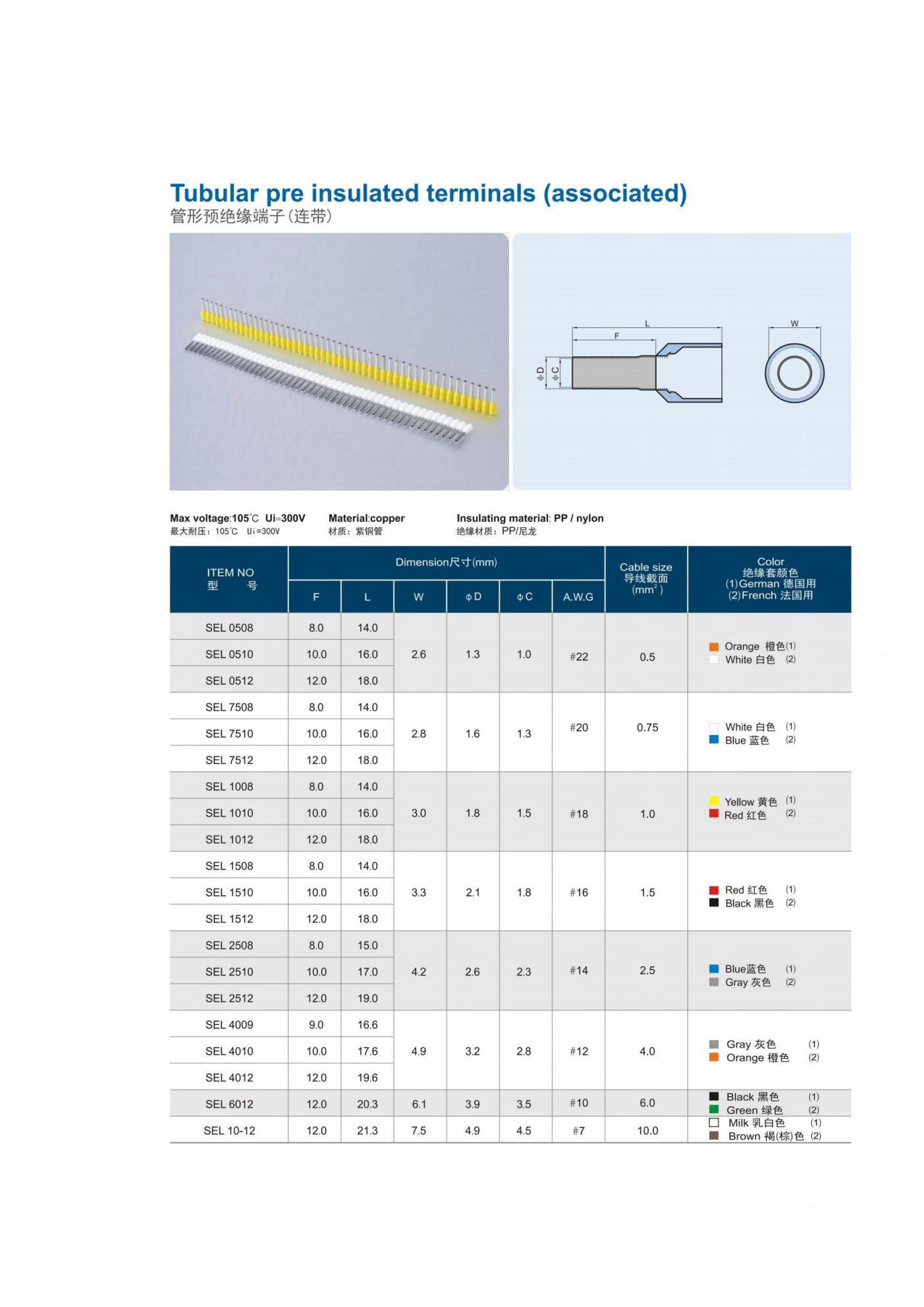 VE series insulated pin ferrule, copper tube wire end terminal